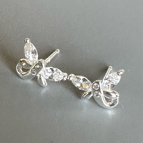Sterling Silver Crystal Butterfly Stud Earrings - Picture 5 of 10